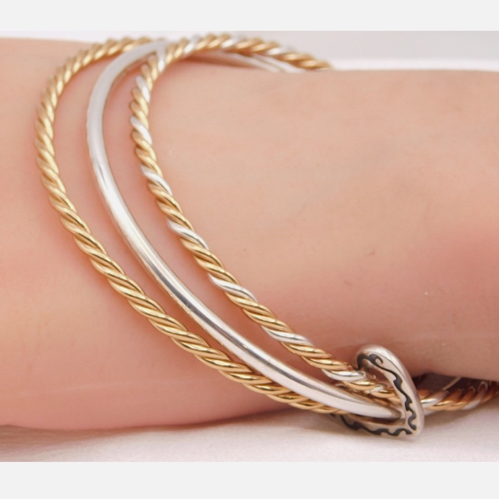 🆕 Rare Carolyn Pollack Set of 3 Attached Bangle Bracelets with Heart